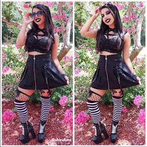 Black and white striped thigh highs NWT